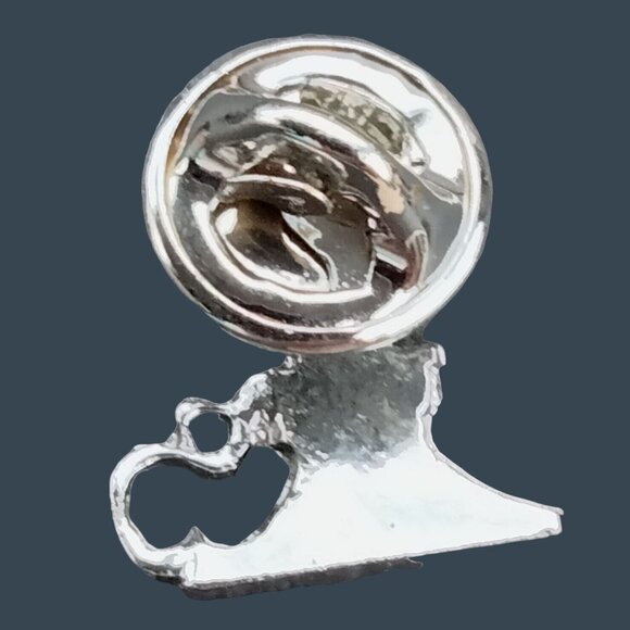 Candlestick Pinback Pin Tie Tack Silver Green Rhinestone Vintage Christmas - Picture 3 of 3